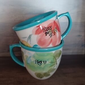 The Pioneer Woman Vintage Bloom Floral Ceramic Mug Cup Farmhouse Boho Lot Of 2